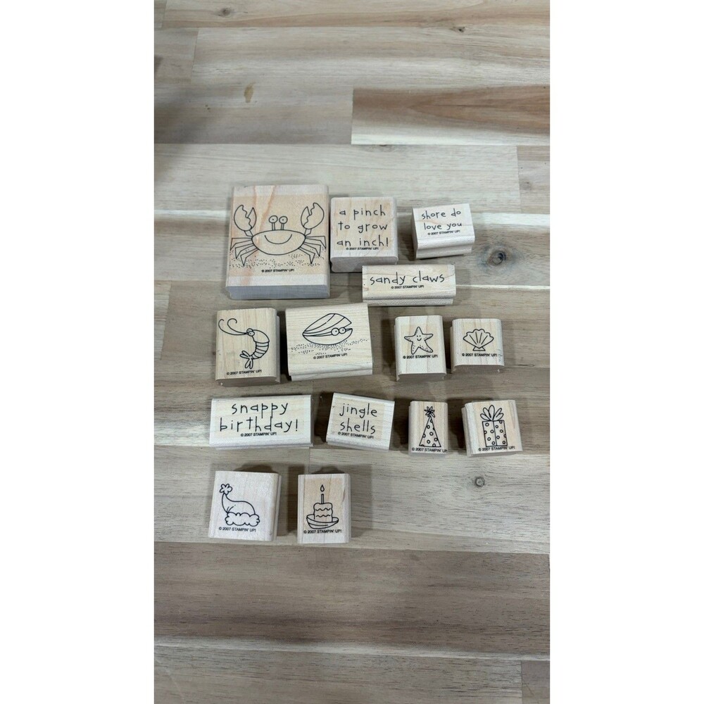 Stampin Up Crab & Company  Set Of 14 Wooden Stamps Used